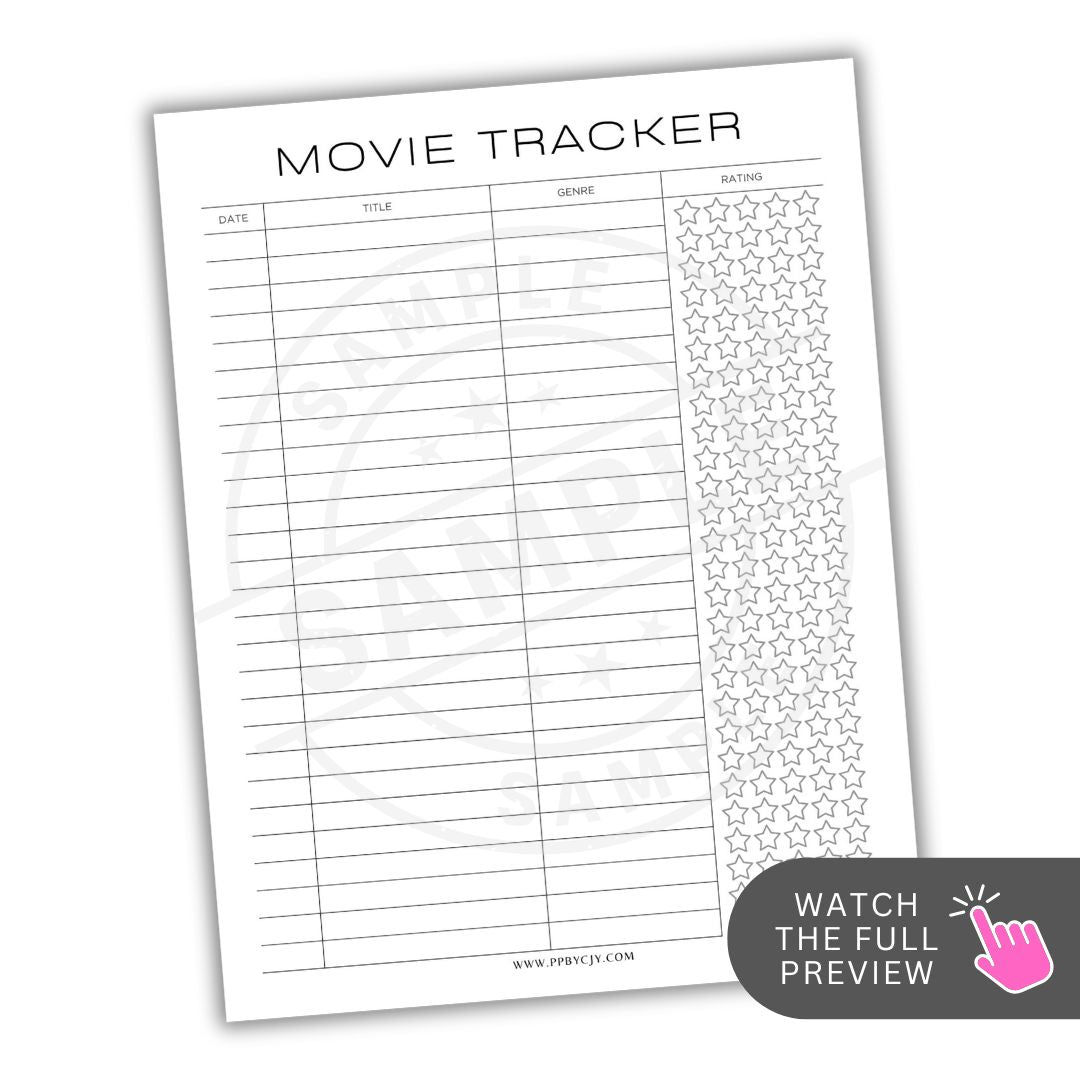 Movie tracker sheet with star pattern on a white background