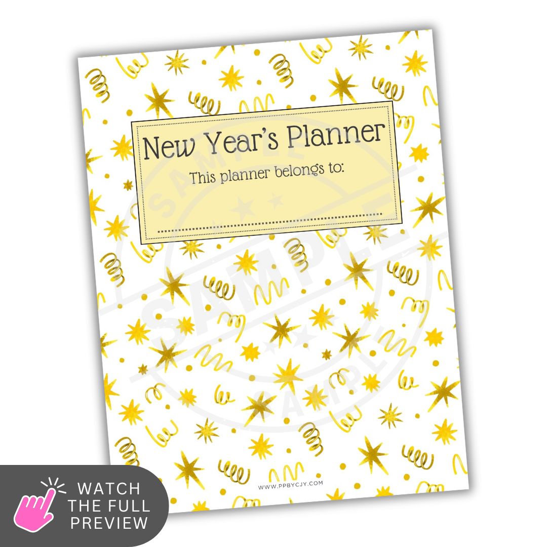 New Year's Planner with yellow star pattern on white background