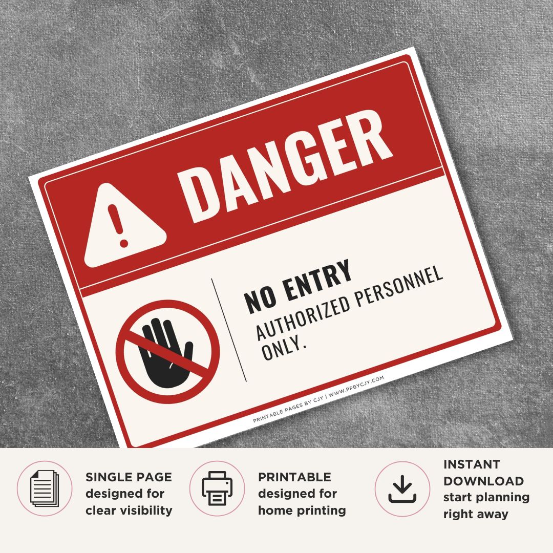 Printable No Entry Authorized Personnel Only danger sign featuring a red warning design, prohibition symbol, and restricted access message for warehouses, construction sites, industrial facilities, and secure work areas.
