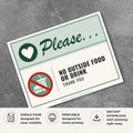 Printable No Outside Food or Drink sign featuring a friendly green design, prohibited food and beverage symbol, and business policy message for restaurants, cafés, entertainment venues, and commercial businesses.