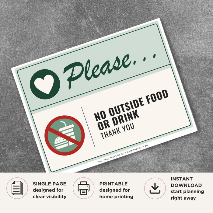 No Outside Food or Drink Sign