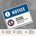 Printable No Public Restroom sign featuring a professional blue design, universal no public restroom symbol, and courteous business policy message for stores, offices, restaurants, and commercial businesses.