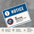 Printable No Soliciting sign featuring a professional blue design, universal no soliciting symbol, and courteous property policy message for homes, offices, retail stores, and commercial businesses.