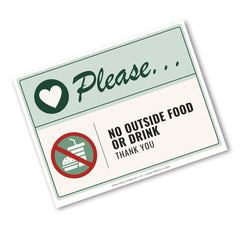 A rectangular printed sign with rounded corners on a white background. The sign has a pale green header with the word 'Please.