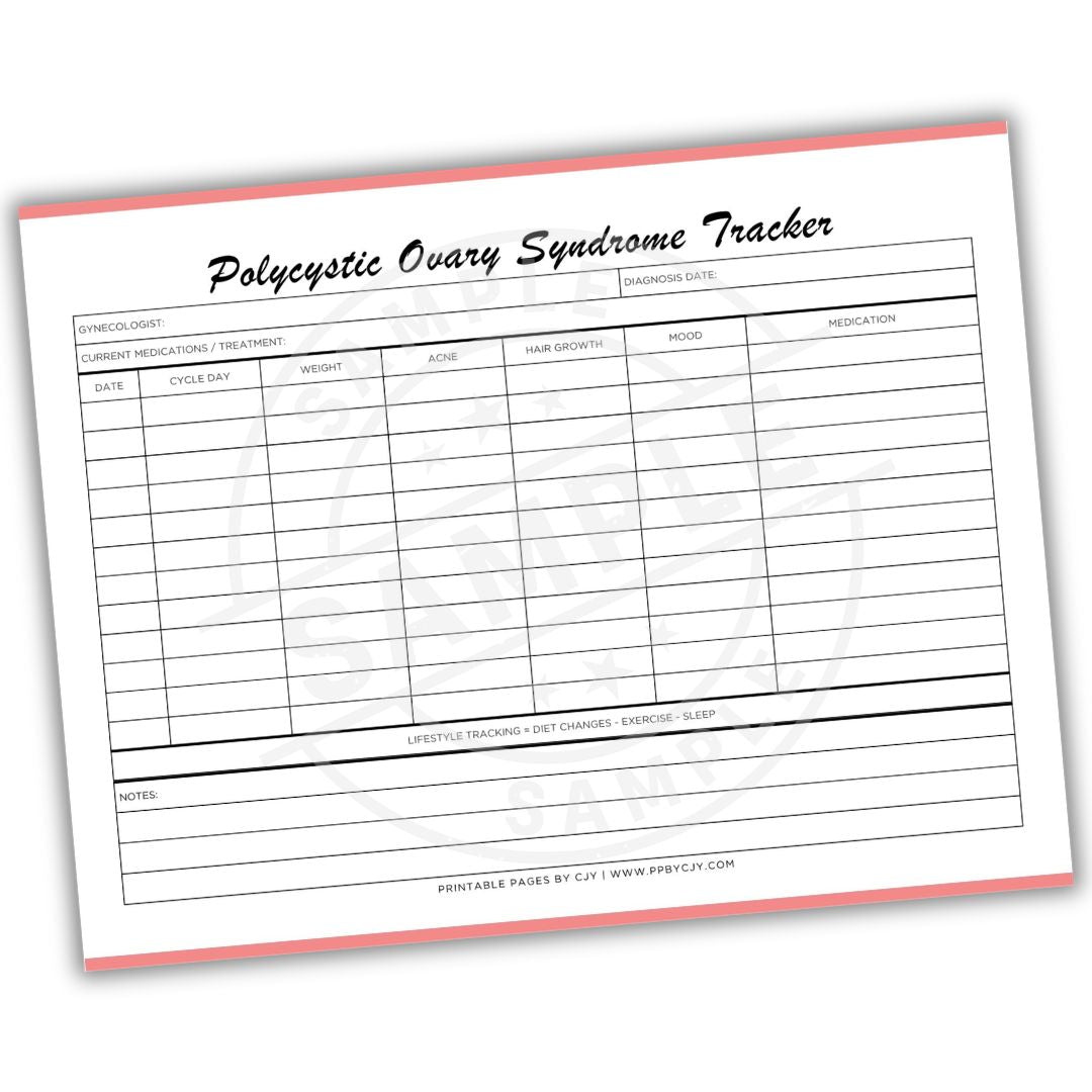 Polycystic Ovary Syndrome tracker sheet on a white background