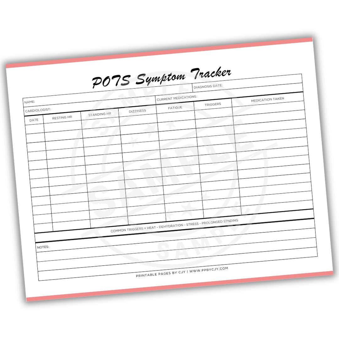 POTS Symptom Tracker form on a white background