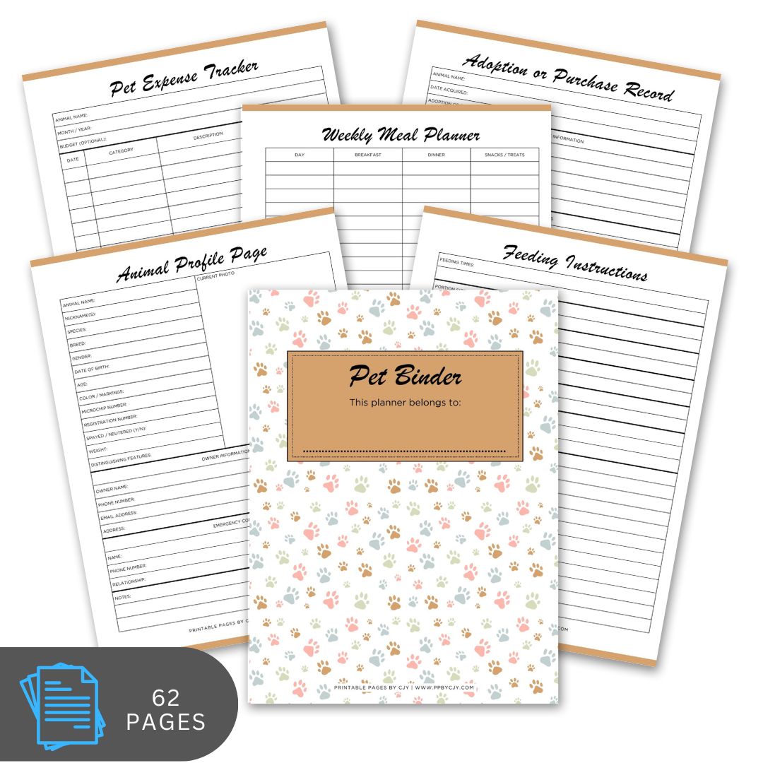Complete Pet Care Binder - 62 Page Animal Health Planner