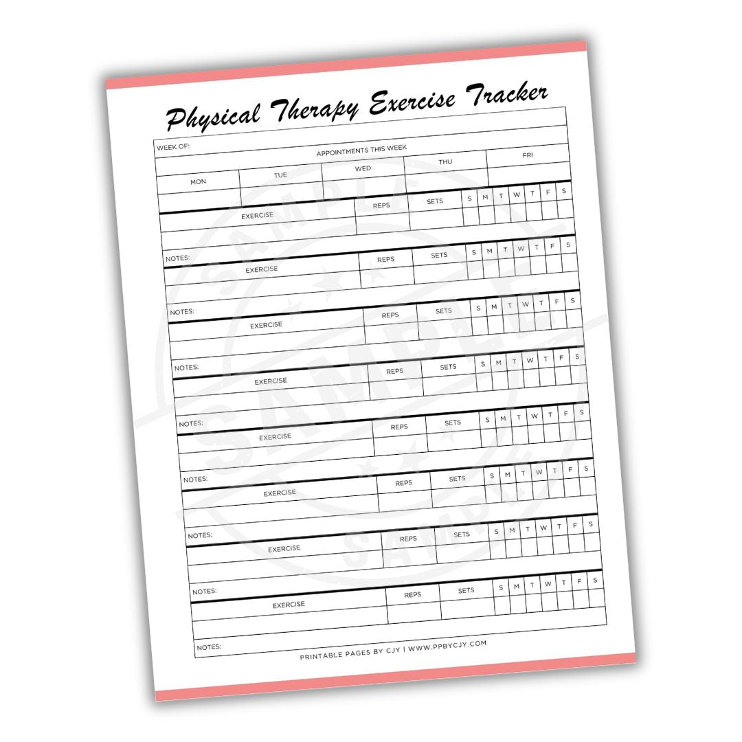 Physical Therapy Exercise Tracker with a red border on a white background