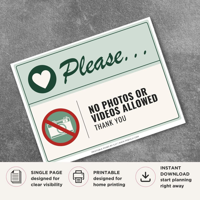 No Photos or Videos Allowed Sign
