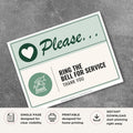 Printable Please Ring the Bell for Service sign featuring a friendly green design, service bell icon, and courteous customer assistance message for retail stores, offices, reception areas, and commercial businesses.