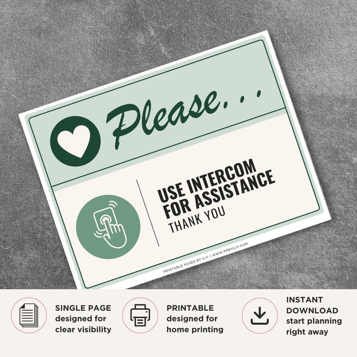 Please Use Intercom for Assistance Sign
