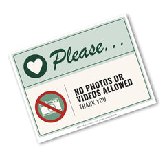A rectangular printed sign with rounded corners on a white background. The sign has a pale green header with the word 'Please.