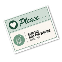 A rectangular printed sign with rounded corners shown at an angle on a white background. The sign has a pale green header with the word 'Please.