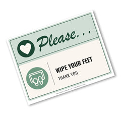 A rectangular printed sign with rounded corners on a white background. The sign has a pale green header with the word 'Please.