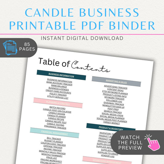 Candle Business Printable Template Bundle with inventory logs, pricing sheets, sales trackers, and recipe logs