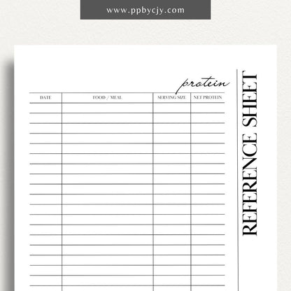 printable template page with columns and rows related to protein tracking