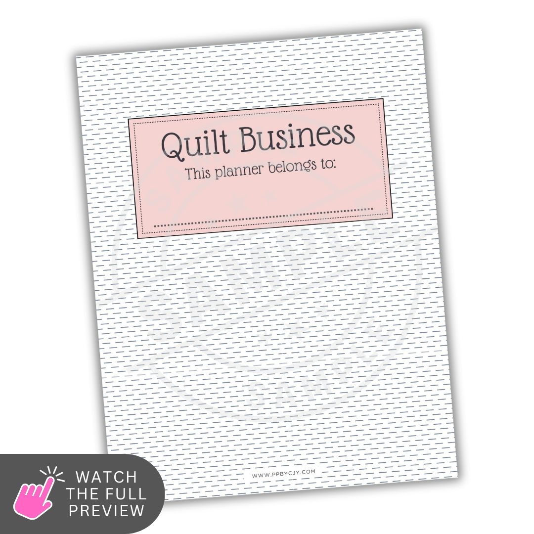 Planner cover with 'Quilt Business' text on a white background