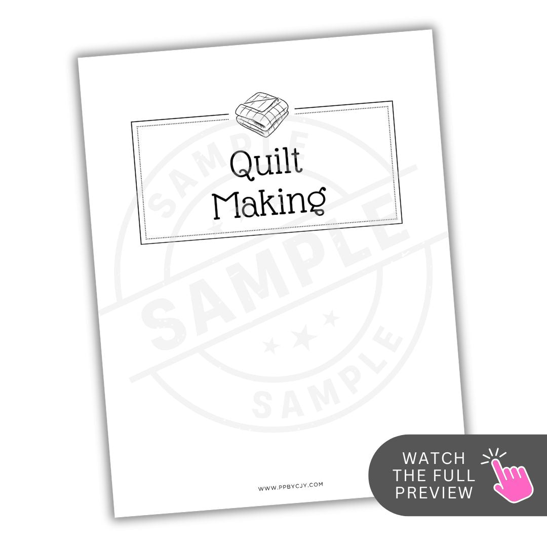 Sheet of paper with 'Quilt Making' text and a quilt icon on a white background.