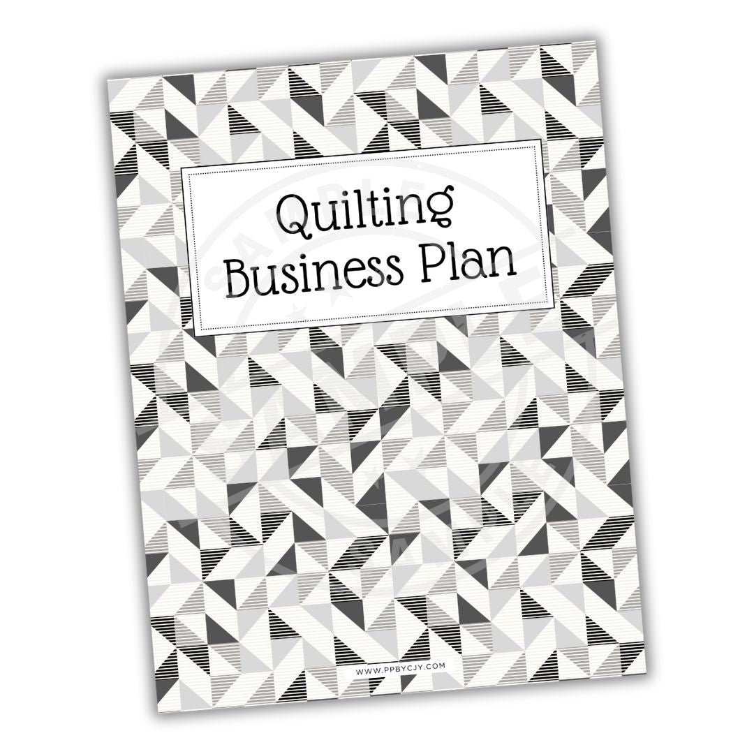Quilting Business Plan book with geometric pattern and text on a white background