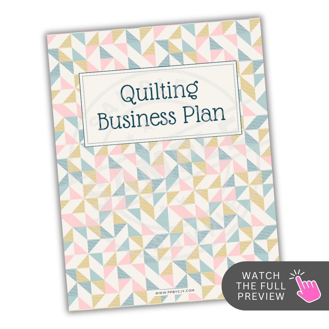 Quilting Business Plan book with geometric pattern on a white background