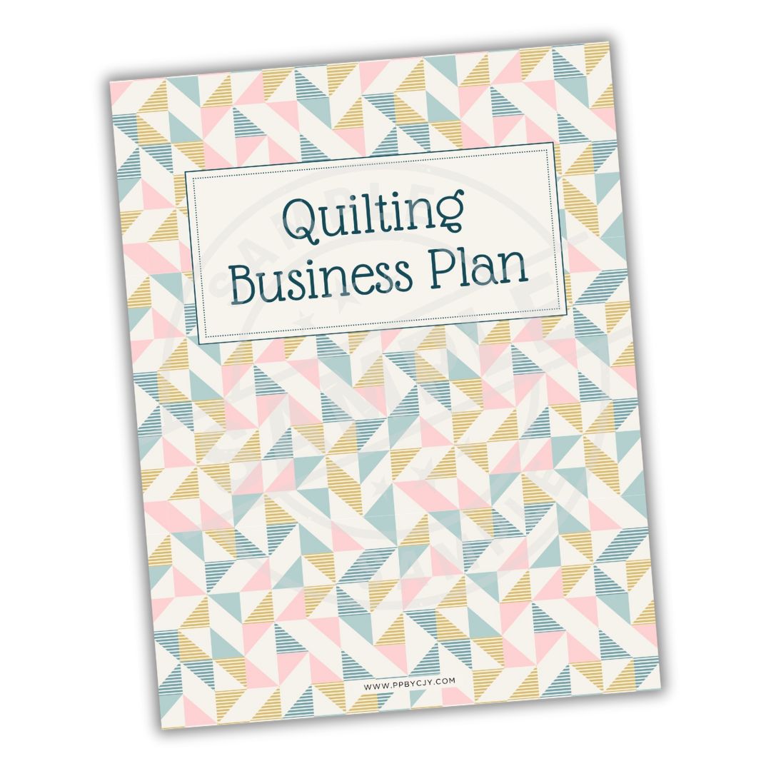 Quilting Business Plan book with geometric pattern on a white background