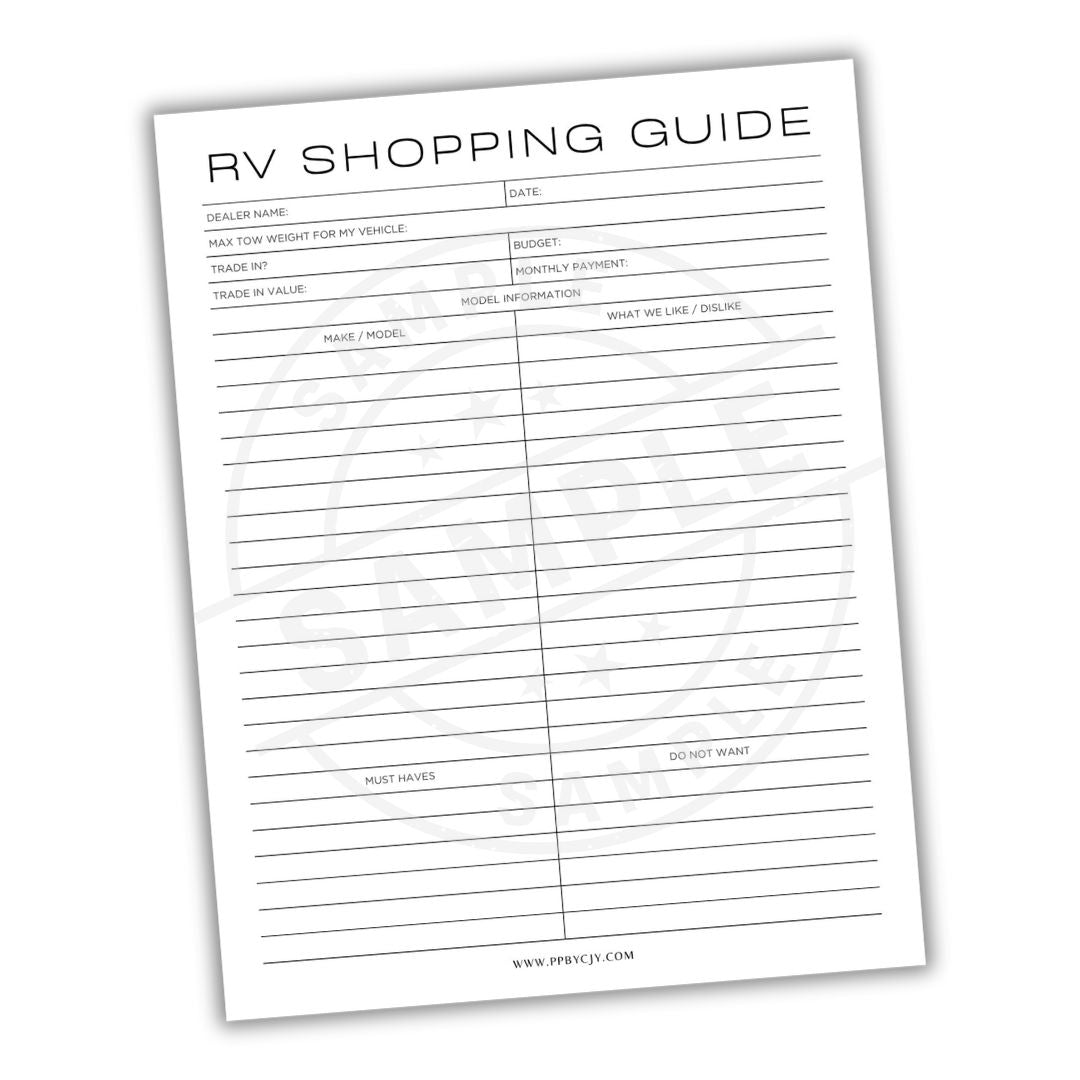 RV Shopping Guide form on a white background