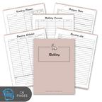 Rabbit breeding planner with various pages on a white background