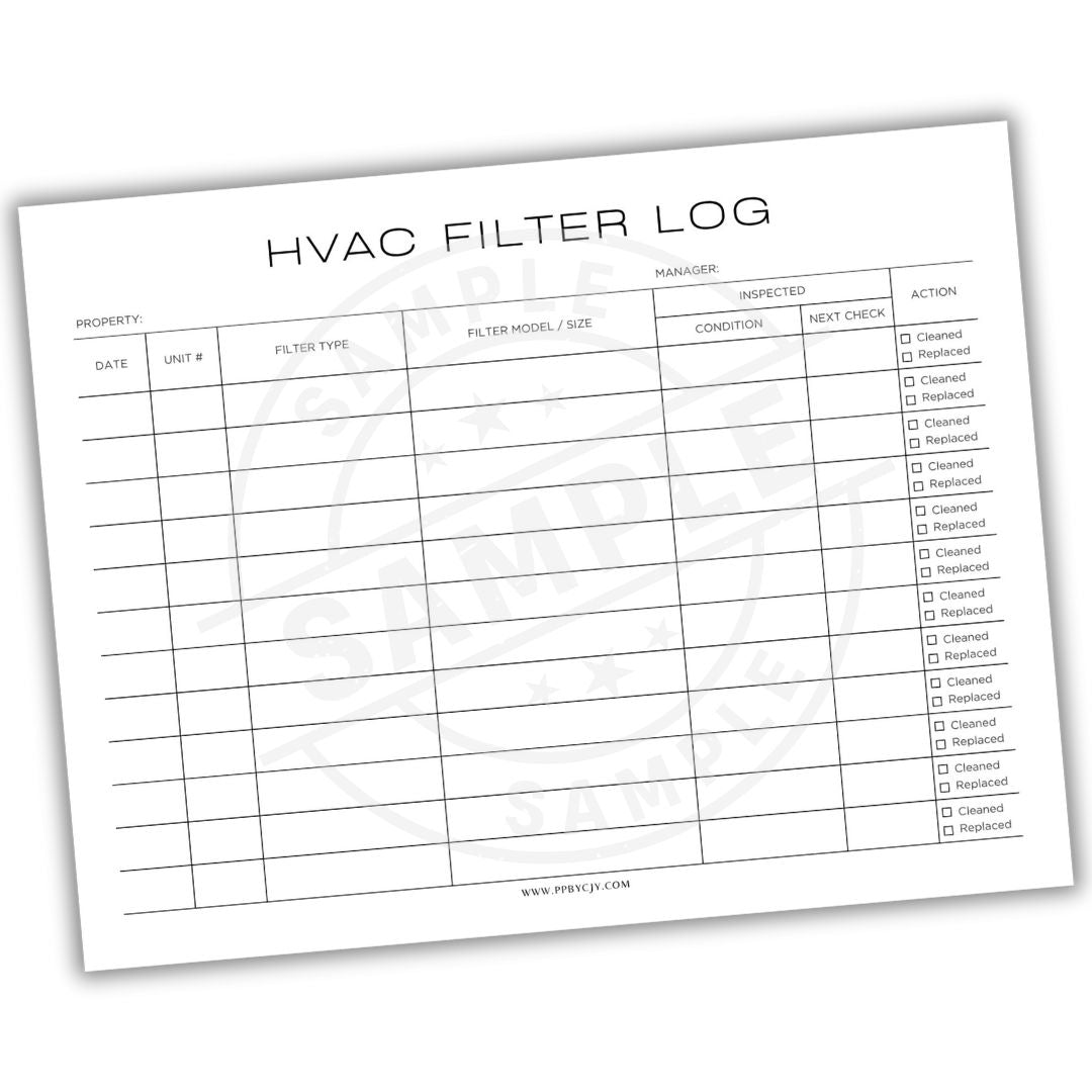 HVAC filter log sheet on a white background