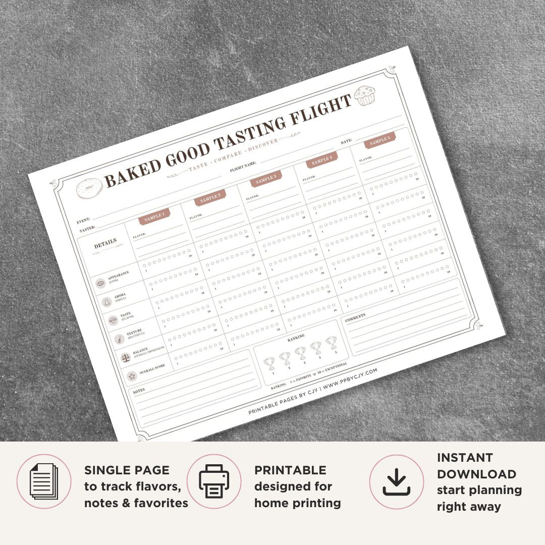 Baked Good Tasting Scorecard Printable Dessert Rating Sheet tasting page
