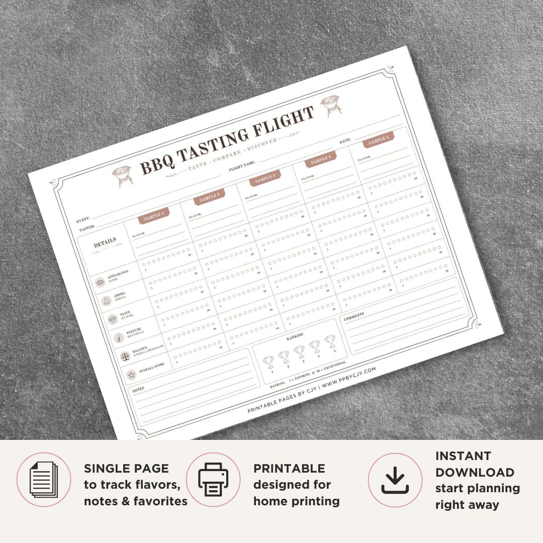 BBQ Tasting Scorecard Printable Food Rating Sheet tasting page
