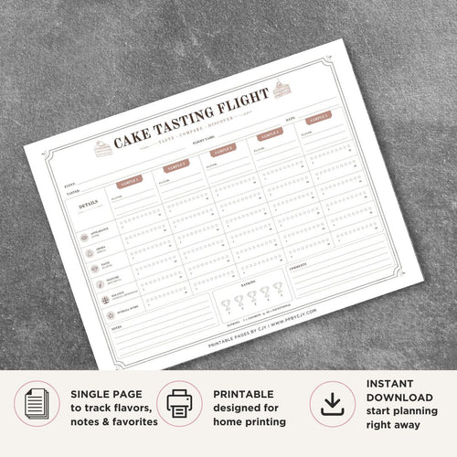 Cake Tasting Scorecard Printable Dessert Flight Rating Sheet sample rating page
