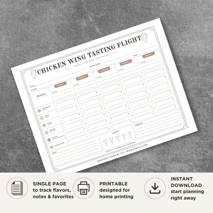 Chicken Wing Tasting Scorecard