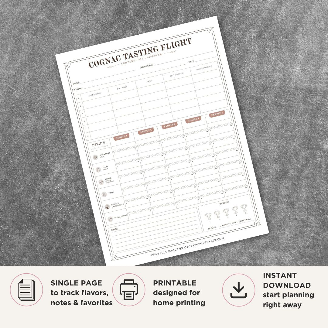 Cognac Tasting Scorecard Printable Spirit Rating Sheet tasting page
