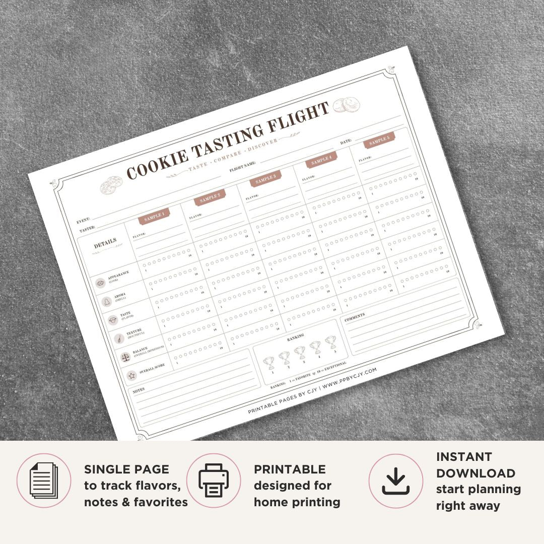Cookie Tasting Scorecard Printable Dessert Flight Rating Sheet rating page