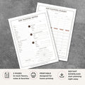 Printable Gin Tasting Scorecard Set featuring gin tasting flight comparison sheet, gin tasting notes page, botanical flavor wheel, distillery and botanical tracking journal, gin evaluation form, and spirit tasting printable.
