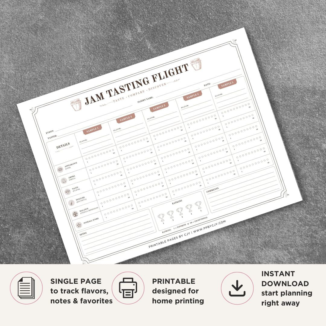 Jam Tasting Scorecard Printable Flavor Flight Rating Sheet rating page
