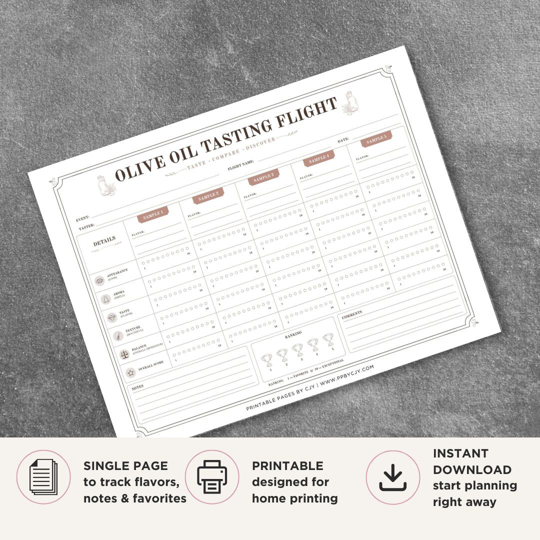Olive Oil Tasting Scorecard Printable Flavor Rating Sheet tasting page
