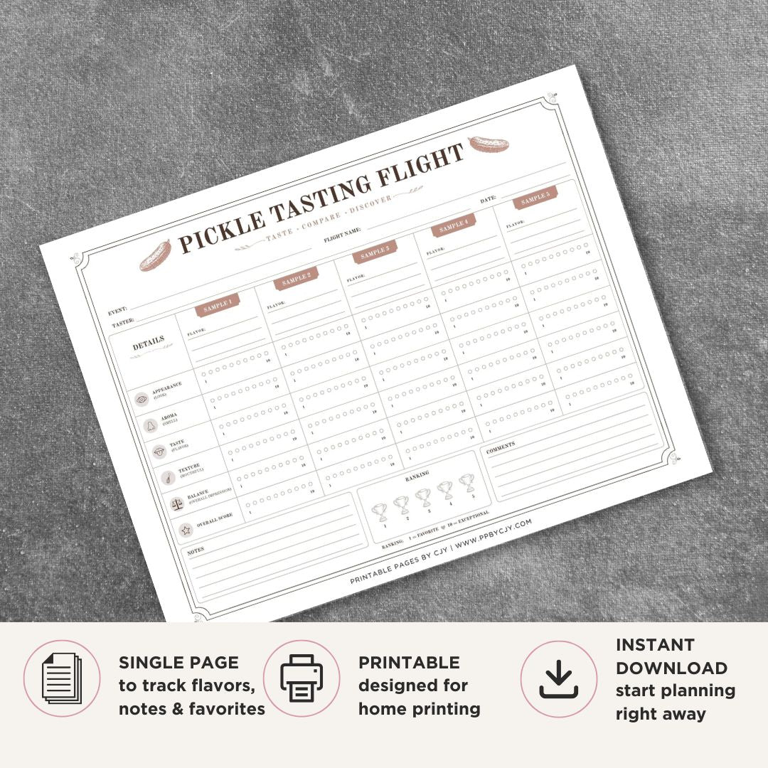 Pickle Tasting Scorecard Printable Flavor Rating Sheet tasting page
