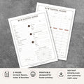 Printable Rum Tasting Scorecard Set featuring rum tasting flight comparison sheet, rum tasting notes page, rum flavor wheel, distillery and region tracking journal, rum evaluation form, and spirit tasting printable.

