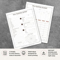 Printable Tea Tasting Scorecard Set featuring tea flight comparison sheet, tea tasting notes page, flavor wheel, aroma and palate scoring tracker, and tea evaluation journal printable.
