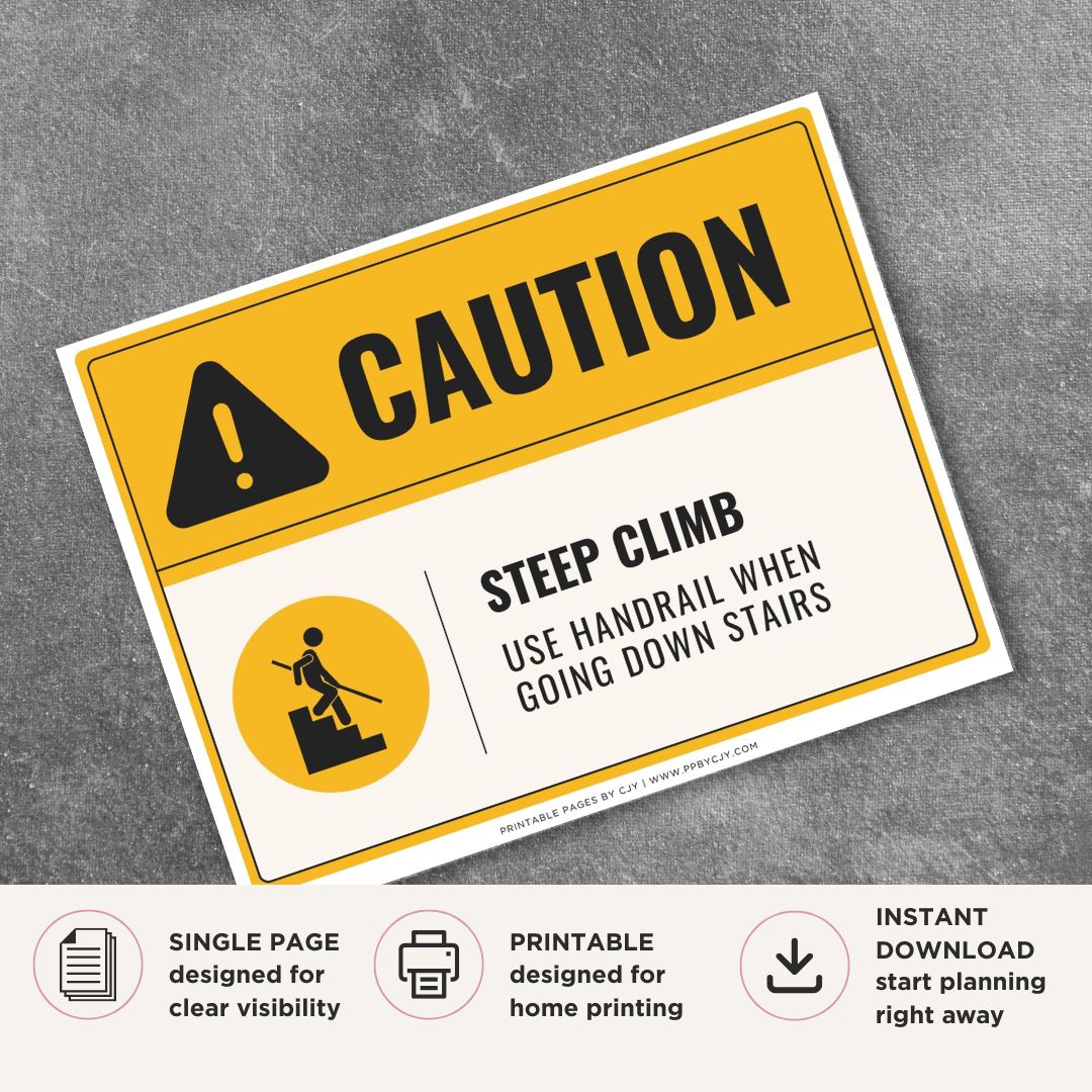 Caution Use Handrail Sign Printable Safety Notice black and yellow sign