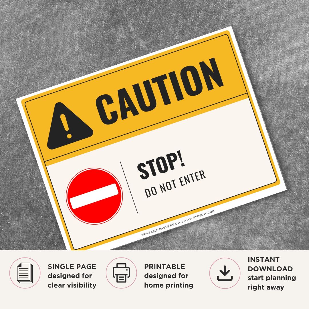 Caution Stop Do Not Enter Sign Printable Safety Warning black and yellow