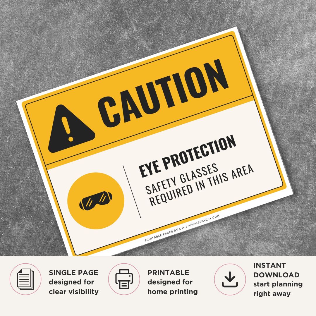 Caution Eye Protection Required Sign Printable Safety Notice yellow black
