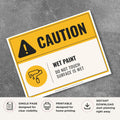 Caution Wet Paint Sign Printable Safety Warning Notice yellow black