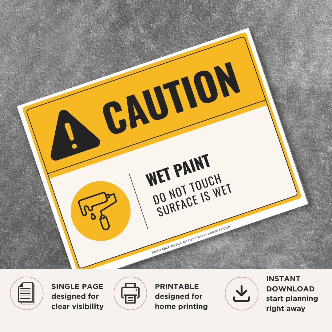 Caution Wet Paint Sign Printable Safety Warning Notice yellow black