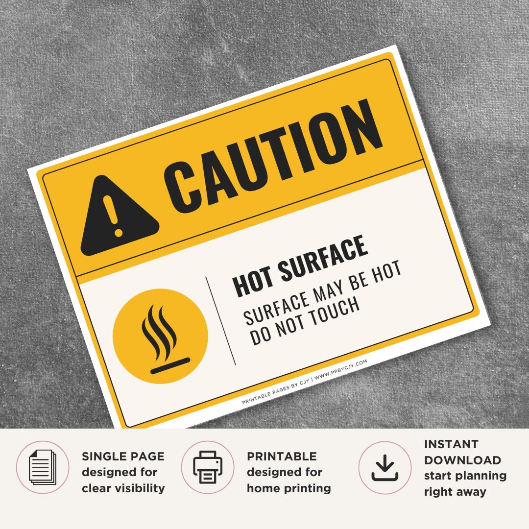 Caution Hot Surface Sign Printable Safety Warning Notice yellow black