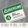 Printable Mixed Recyclables recycling sign featuring a green recycling design, disposal symbol, and recycling bin label for mixed recyclable material collection areas.

