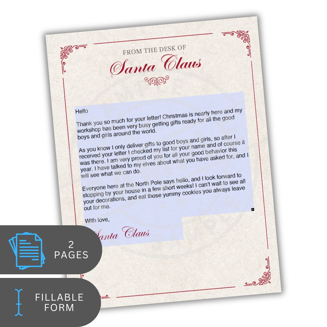 Letter from Santa Claus on a decorative paper with text and decorative elements.