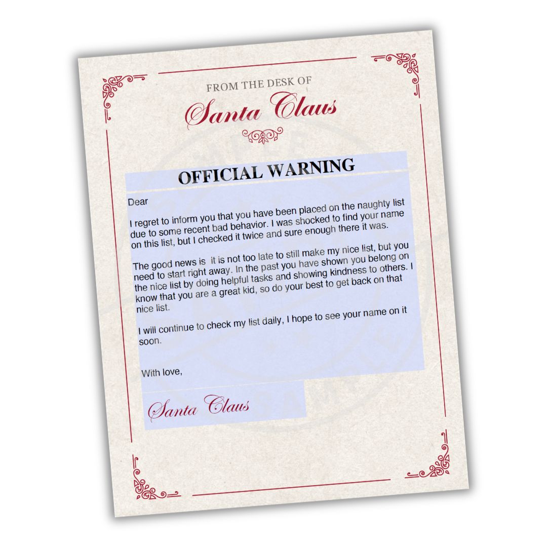Official warning letter from Santa Claus on a white background
