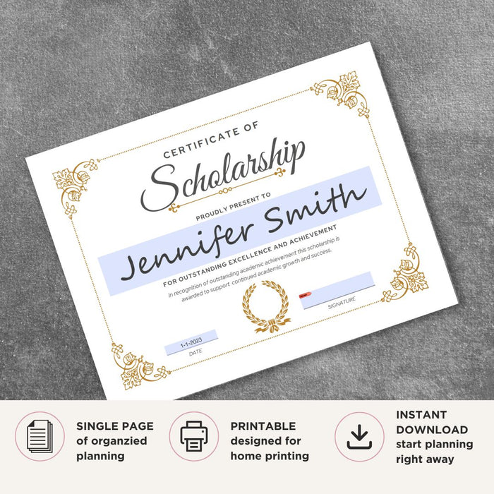 Personalized Scholarship Certificate